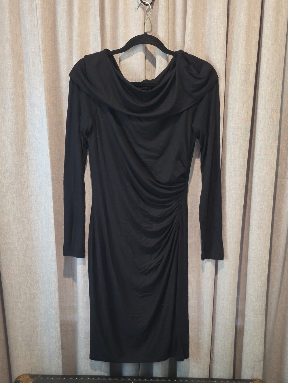 Lauren Ralph Lauren Black Long-Sleeve Draped Scoop Cowl Neck Dress